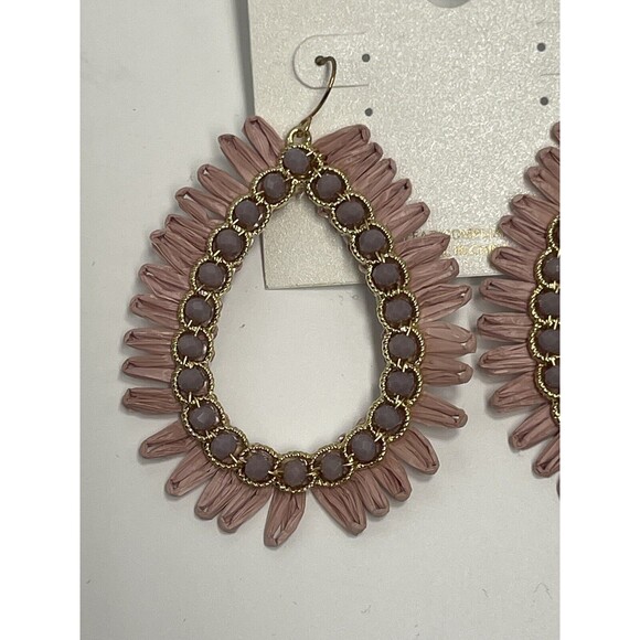 Natasha Beaded Raffia Large Teardrop Statement Earrings In Dusty Rose New - Picture 3 of 7